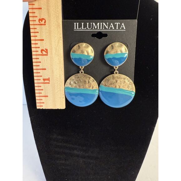 Illuminata Round Drop Earrings Hammered‎ Gold Tone Blue Green NEW! - Picture 3 of 3